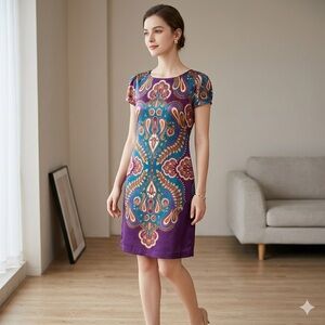Banana Republic NWT 100% Silk Paisley Midi Dress Purple Teal Size 10